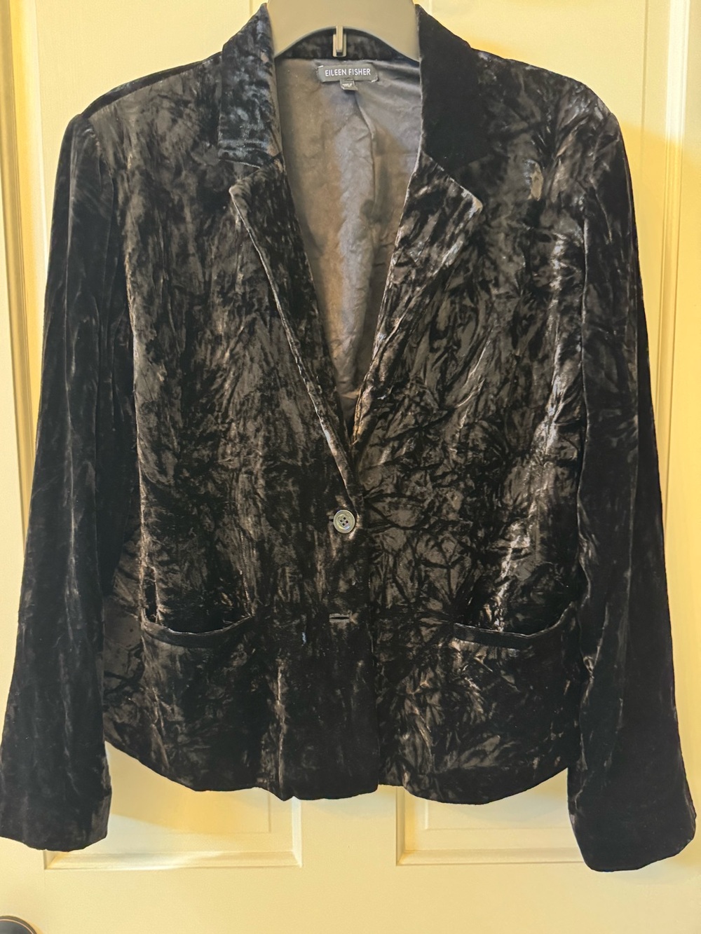 Eileen Fisher Black Crushed Velvet Single-Button Blazer